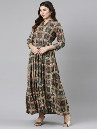 Neeru's Olive Straight Casual Printed Gown