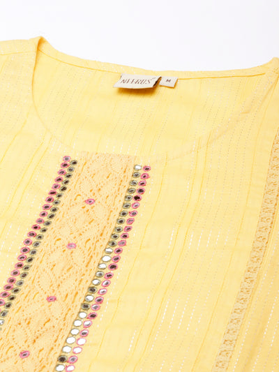 Neerus Orange Panelled Straight Kurta and Trousers With Dupatta