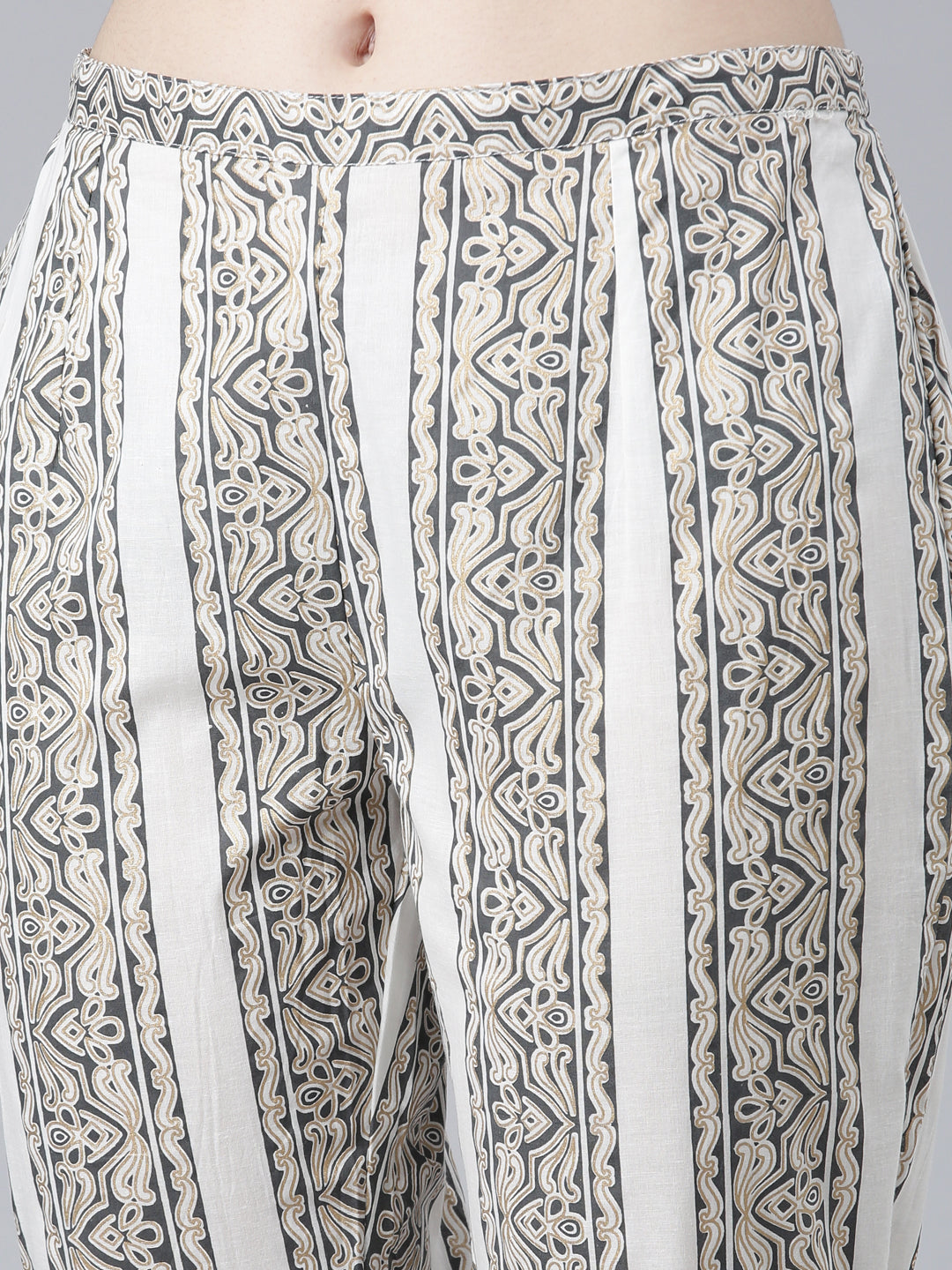 Neeru's White Regular Straight Printed Kurta And Trousers With Dupatta