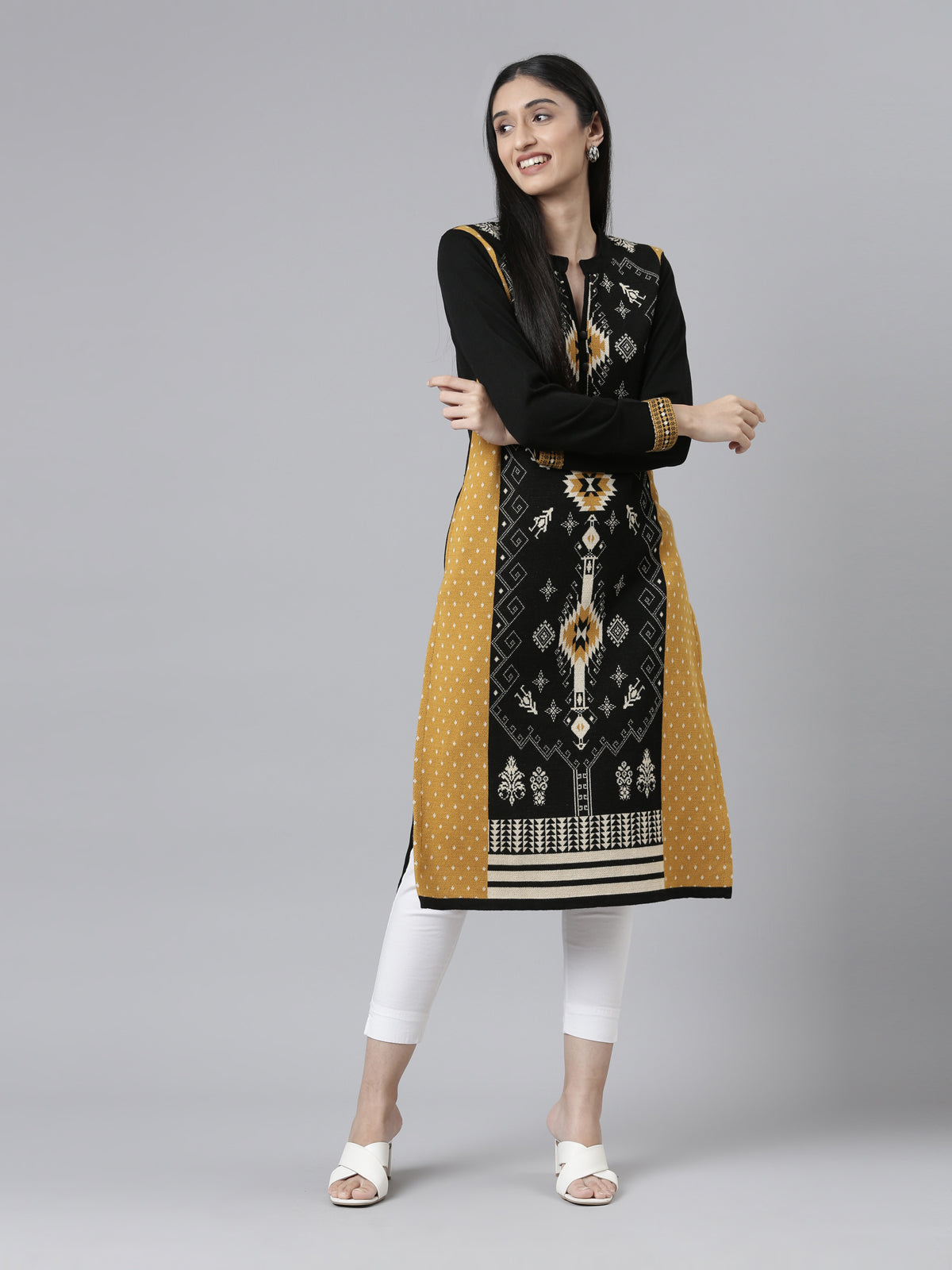 Neeru's Winter Wear Tribal Woven Design Acrylic Kurta For Women