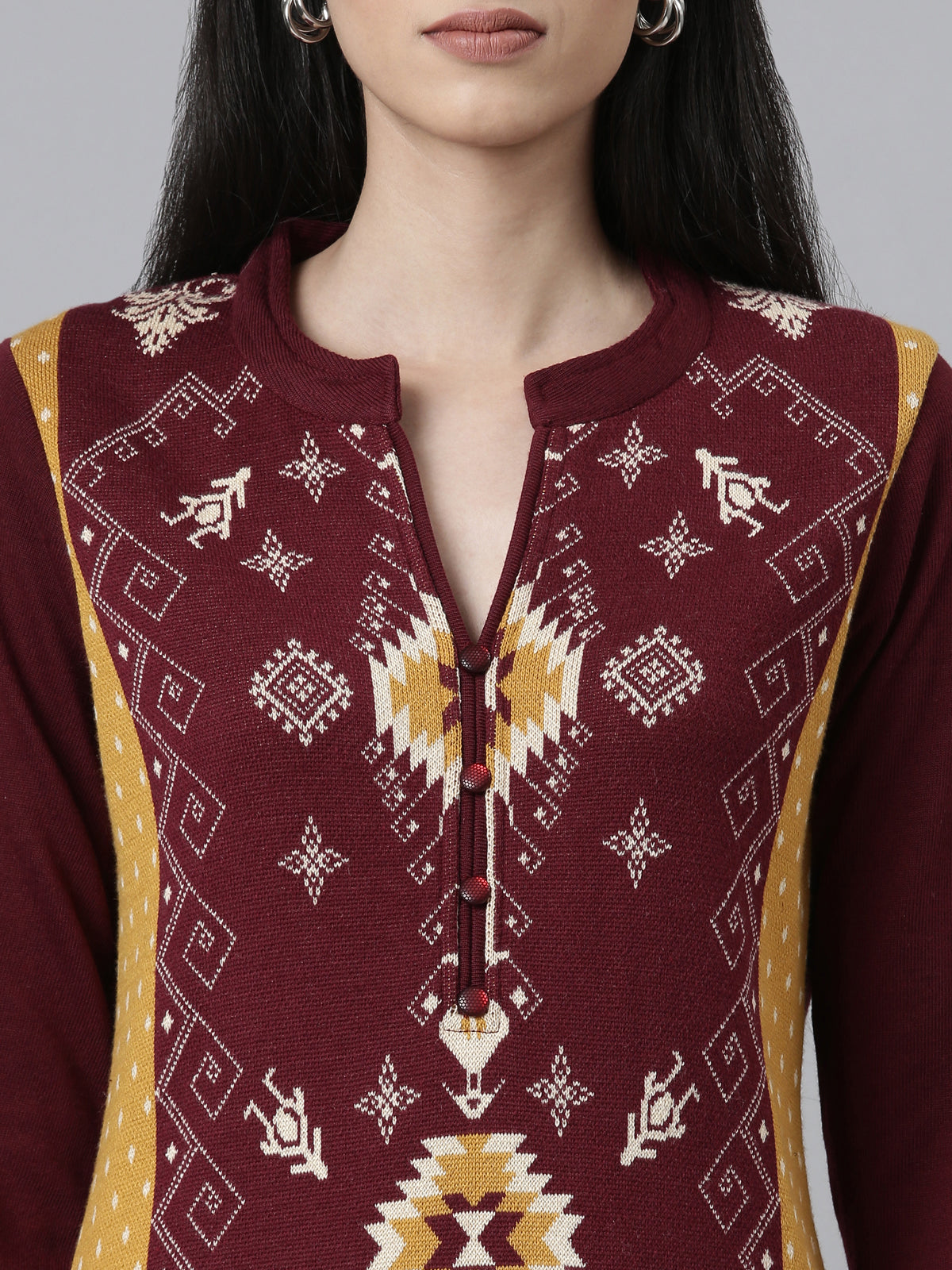 Neerus Maroon Color Winter Wear Kurtha