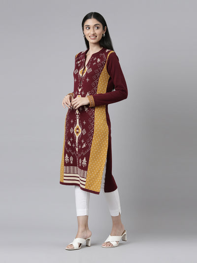 Neerus Maroon Color Winter Wear Kurtha