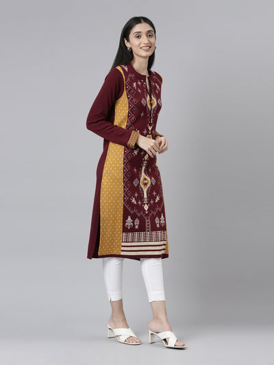 Neerus Maroon Color Winter Wear Kurtha