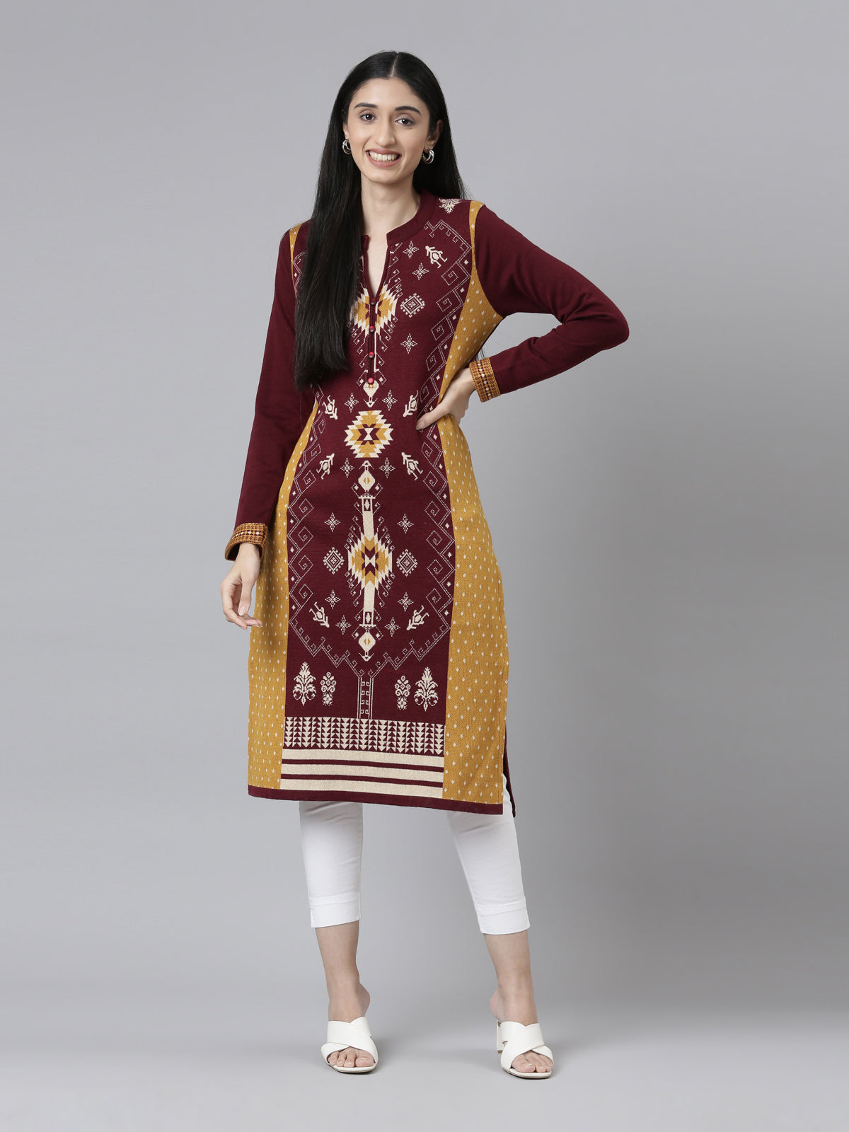 Neerus Maroon Color Winter Wear Kurtha