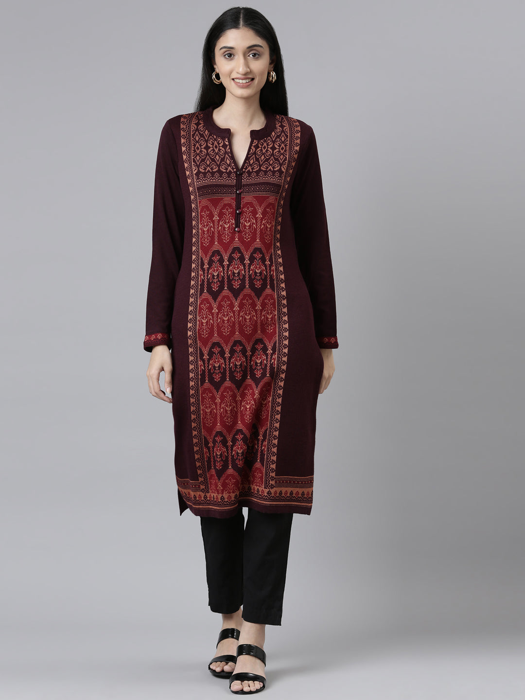 Neeru's Winter Wear Woven Design Acrylic Kurta For Women