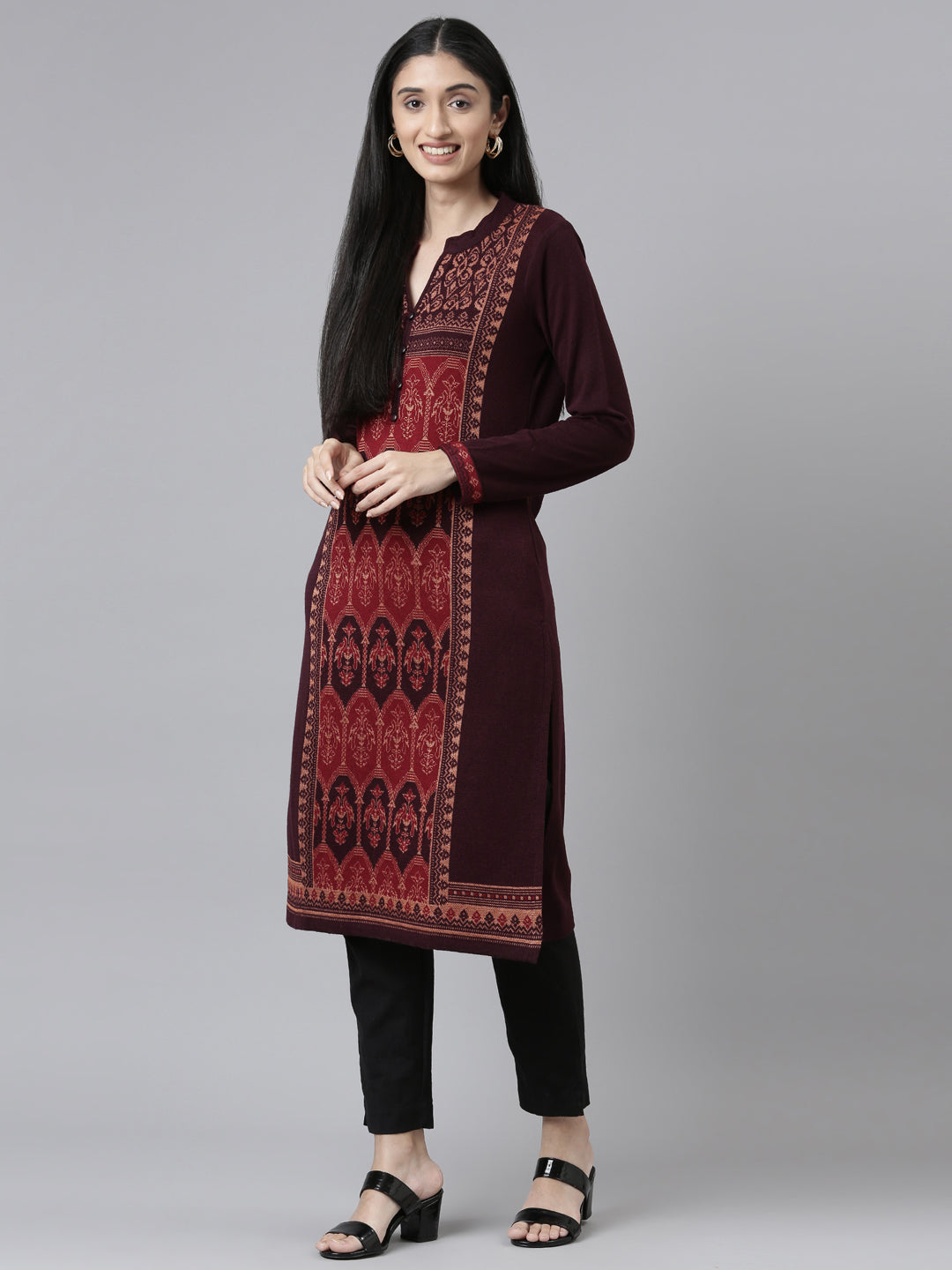 Neeru's Winter Wear Woven Design Acrylic Kurta For Women