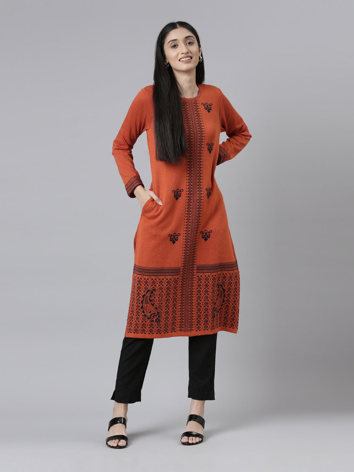 Neeru's Winter Wear Woven Design Acrylic Kurta For Women