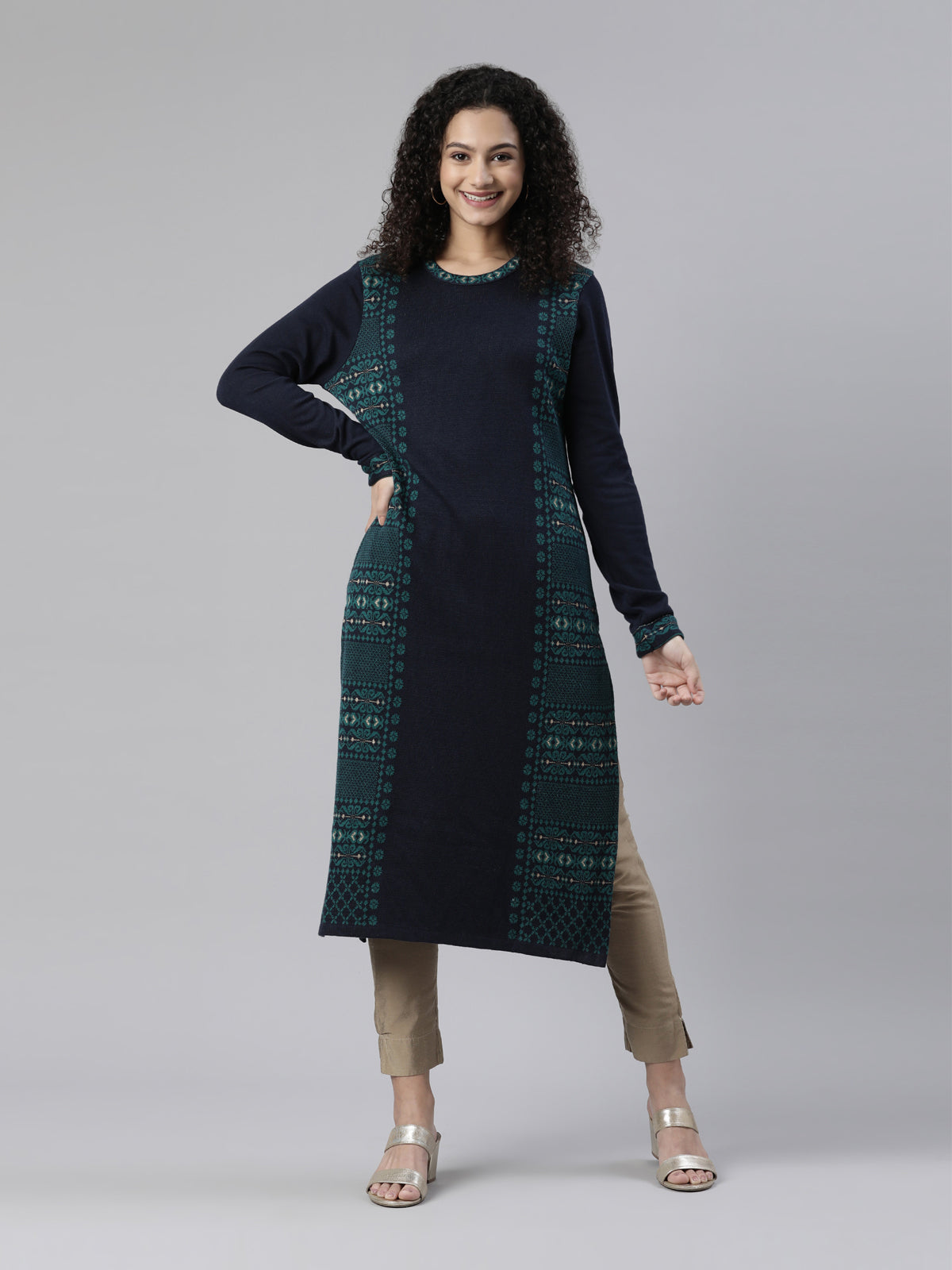 Neeru's Winter Wear Woven Design Acrylic Kurta For Women