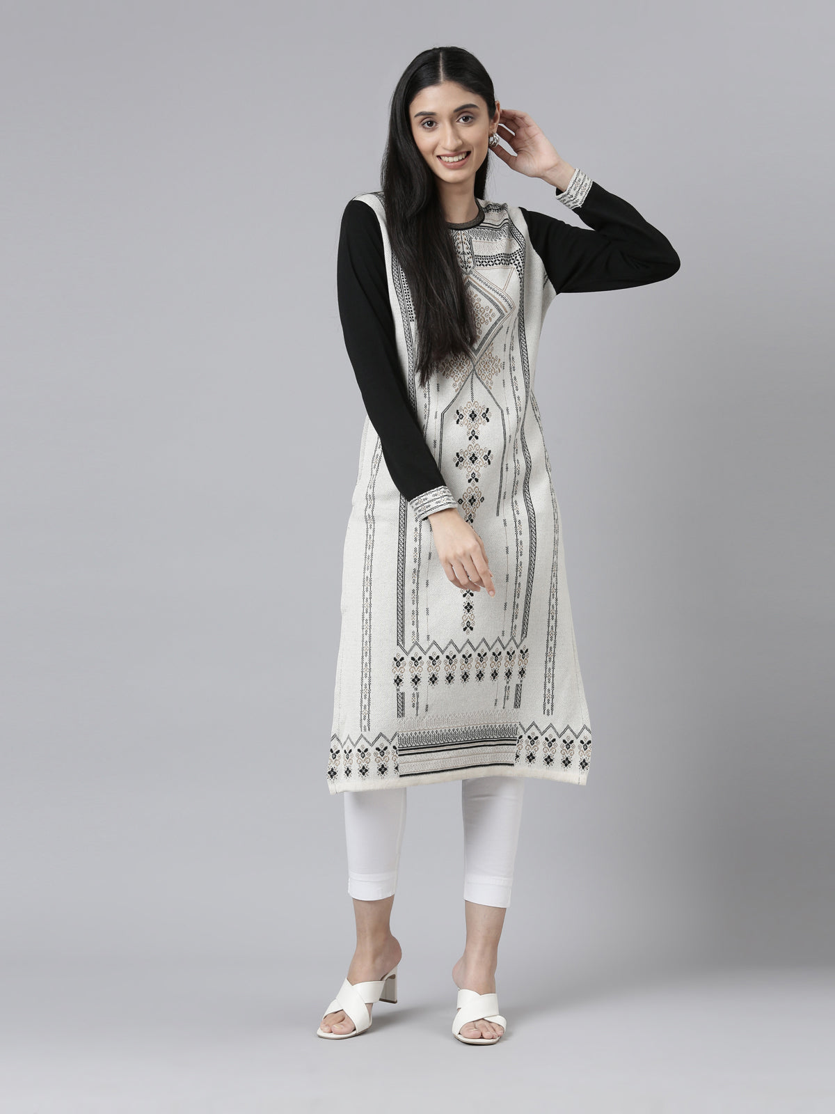 Neeru's Winter Wear Woven Design Acrylic Kurta For Women