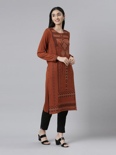 Neeru's Winter Wear Woven Design Acrylic Kurta For Women