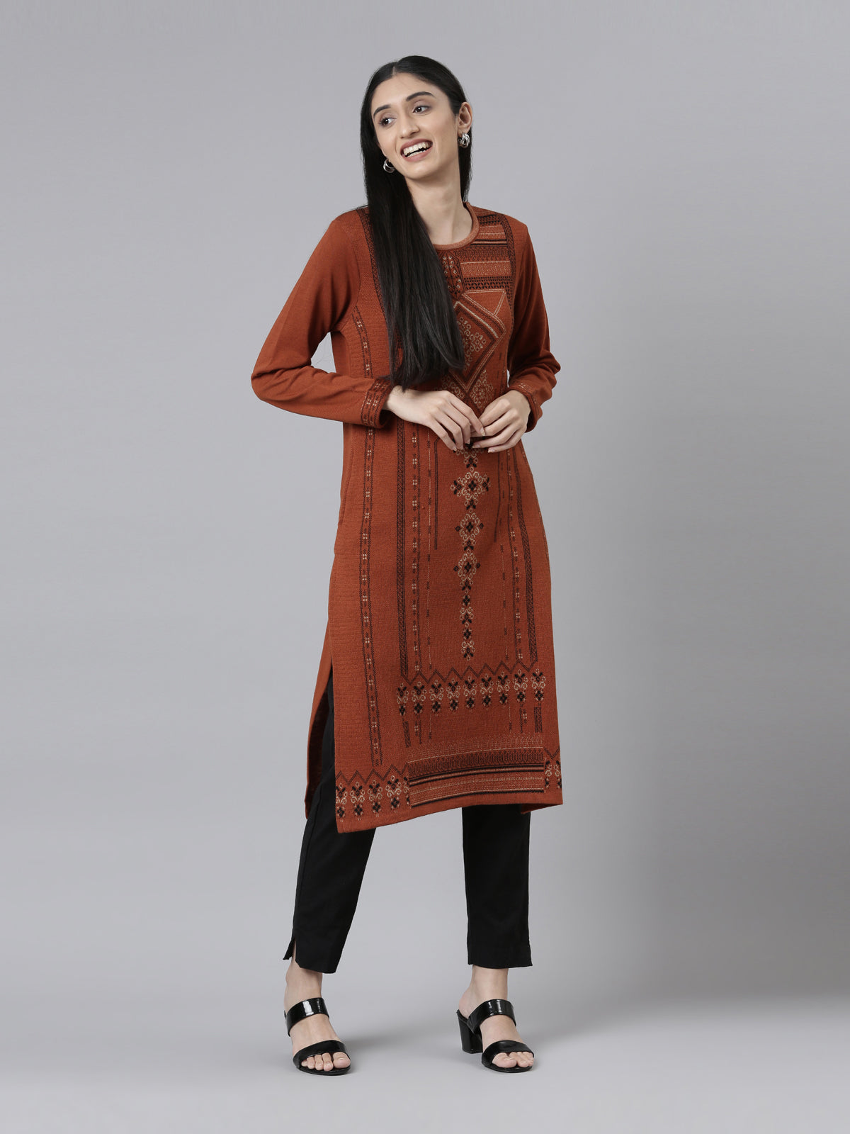 Neeru's Winter Wear Woven Design Acrylic Kurta For Women