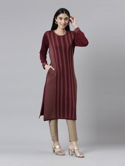 Neeru's Winter Wear Striped Printed Acrylic Kurta For Women