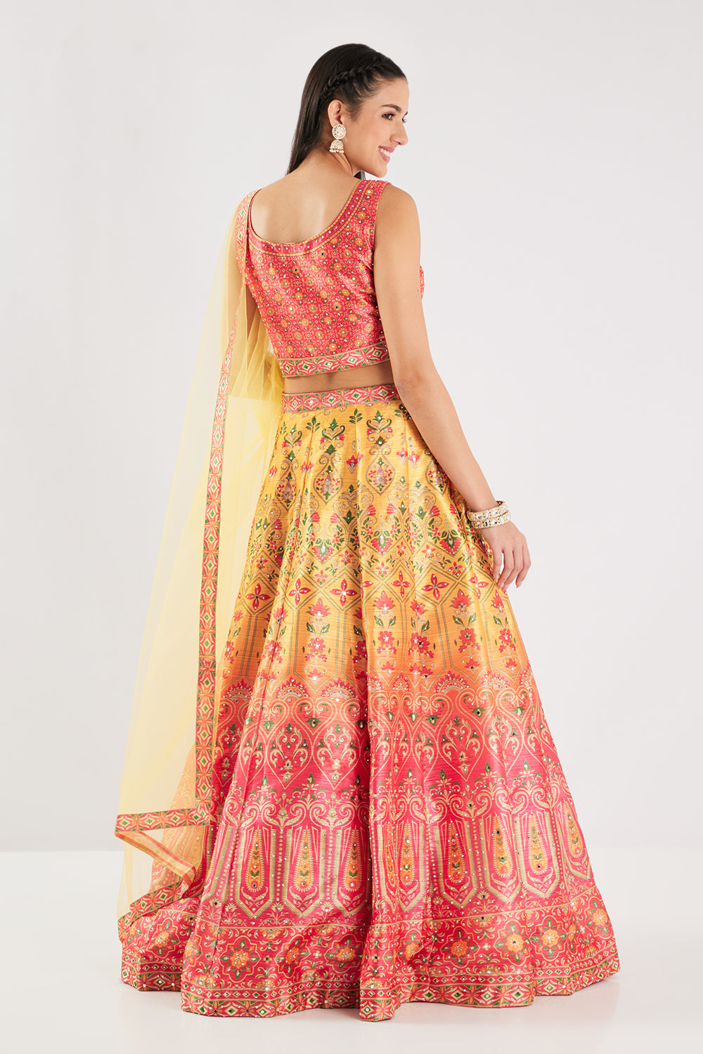 Neerus Red Printed Silk Fabric Ghagra Set