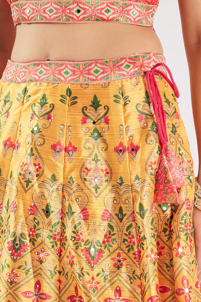 Neerus Red Printed Silk Fabric Ghagra Set