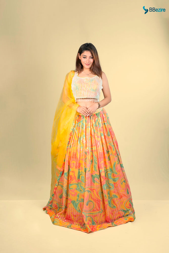 Neerus Yellow Color Georgette Fabric Ghagra Set