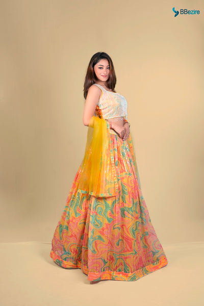 Neerus Yellow Color Georgette Fabric Ghagra Set