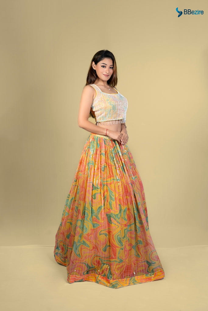 Neerus Yellow Color Georgette Fabric Ghagra Set