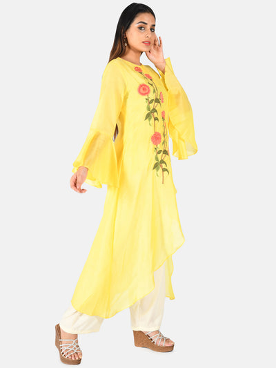 Neerus Women Yellow  White Embroidered Kurta with Palazzos