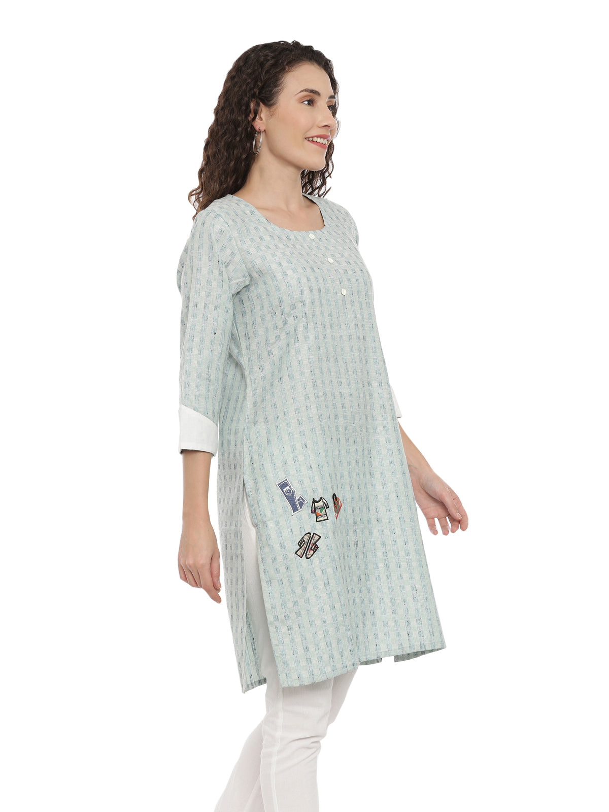 Neerus Women Green Checked Straight Kurta