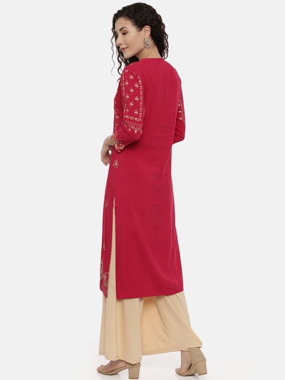 Neerus Women Red Ethnic Motifs Printed Keyhole Neck Kurta