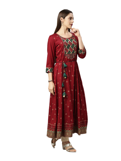 Neerus Women Maroon Ethnic Motifs Embroidered Flared Sleeves Anarkali Kurta