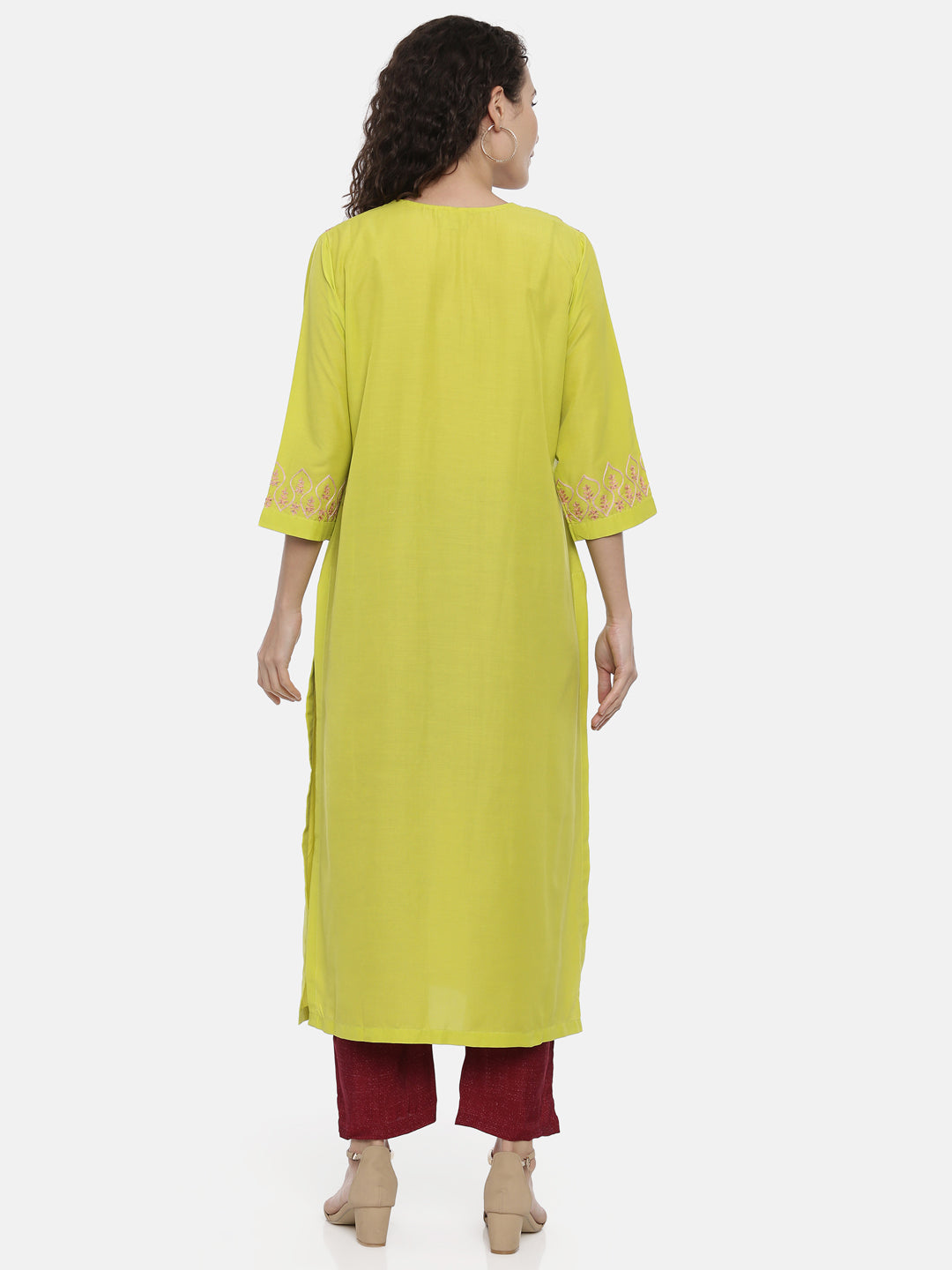 Neerus Women Yellow Yoke Design Thread Work Kurta