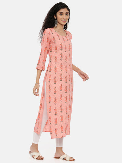 Neerus Women Coral Orange Ethnic Motifs Printed Kurta