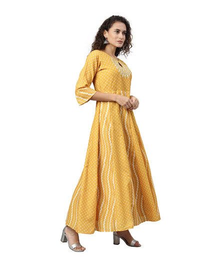 Neerus Women Mustard Striped Anarkali Kurta