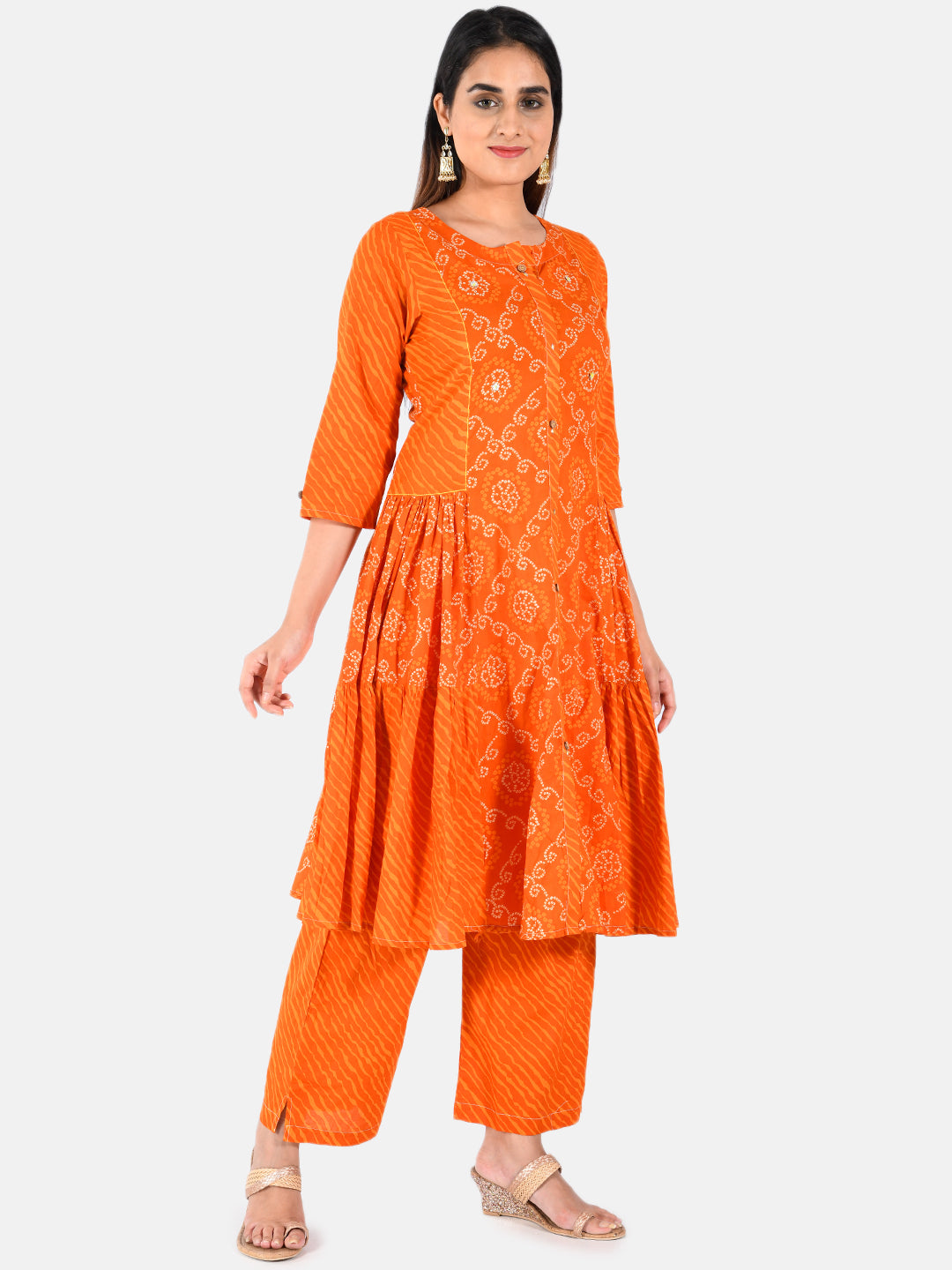 Neerus Women Orange Embroidered Anarkali Kurta