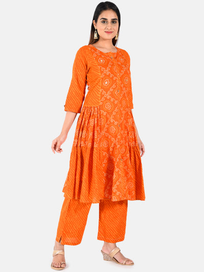 Neerus Women Orange Embroidered Anarkali Kurta