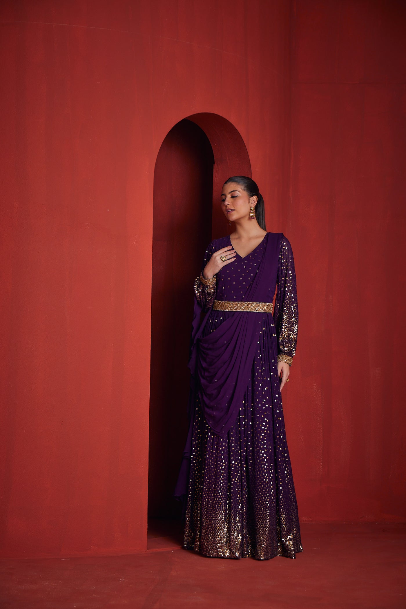 Neeru's Womens Purple Color Georgette Fabric Dress