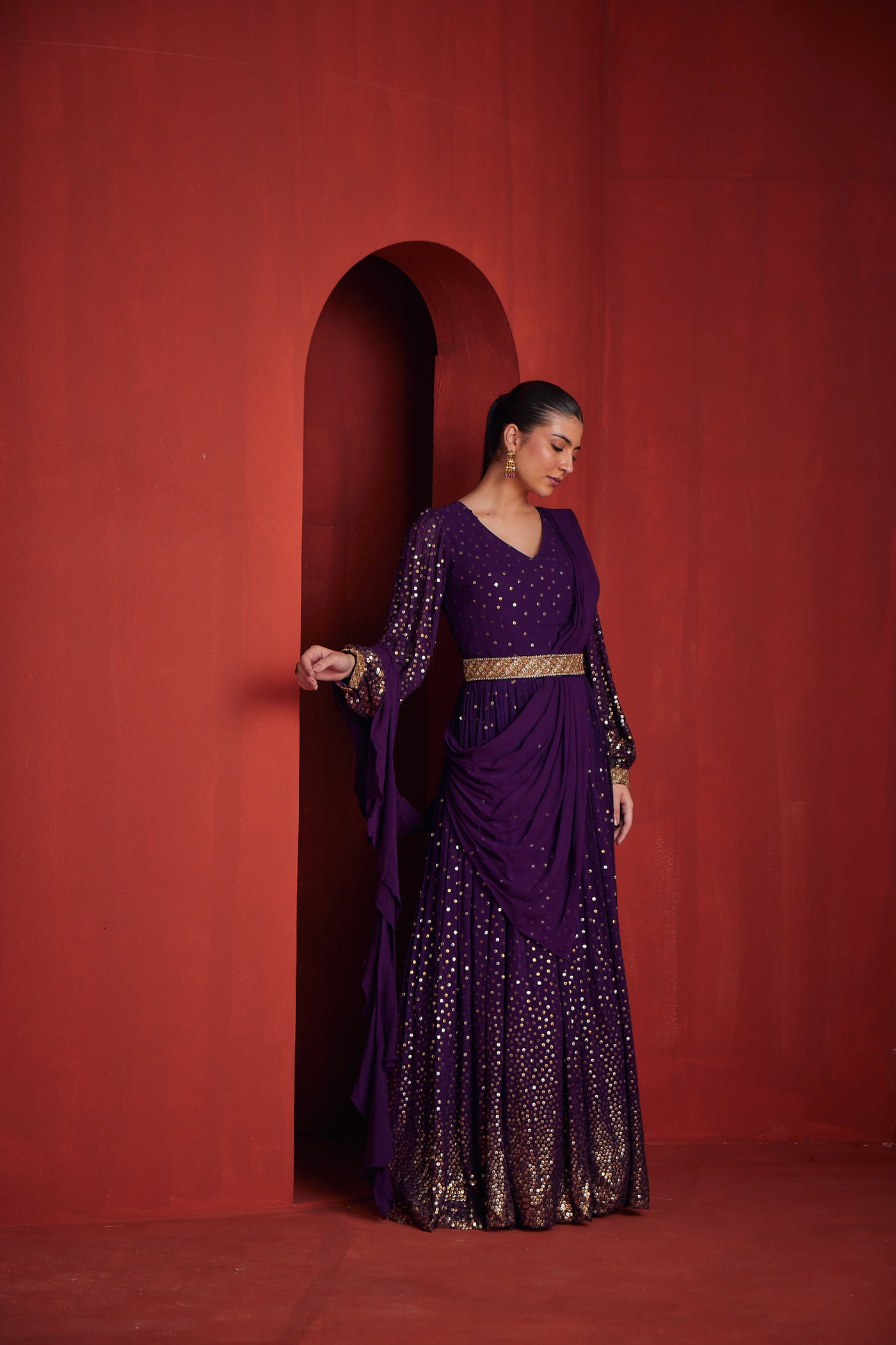 Neeru's Womens Purple Color Georgette Fabric Dress