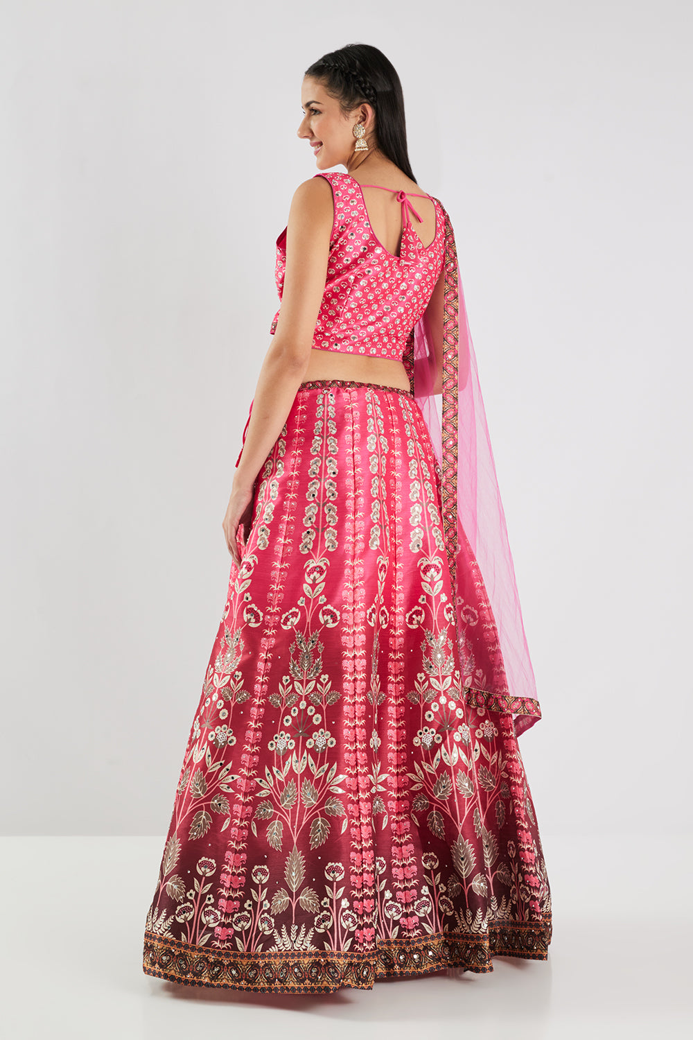 Neerus Rani Pink Printed Silk Fabric Ghagra Set