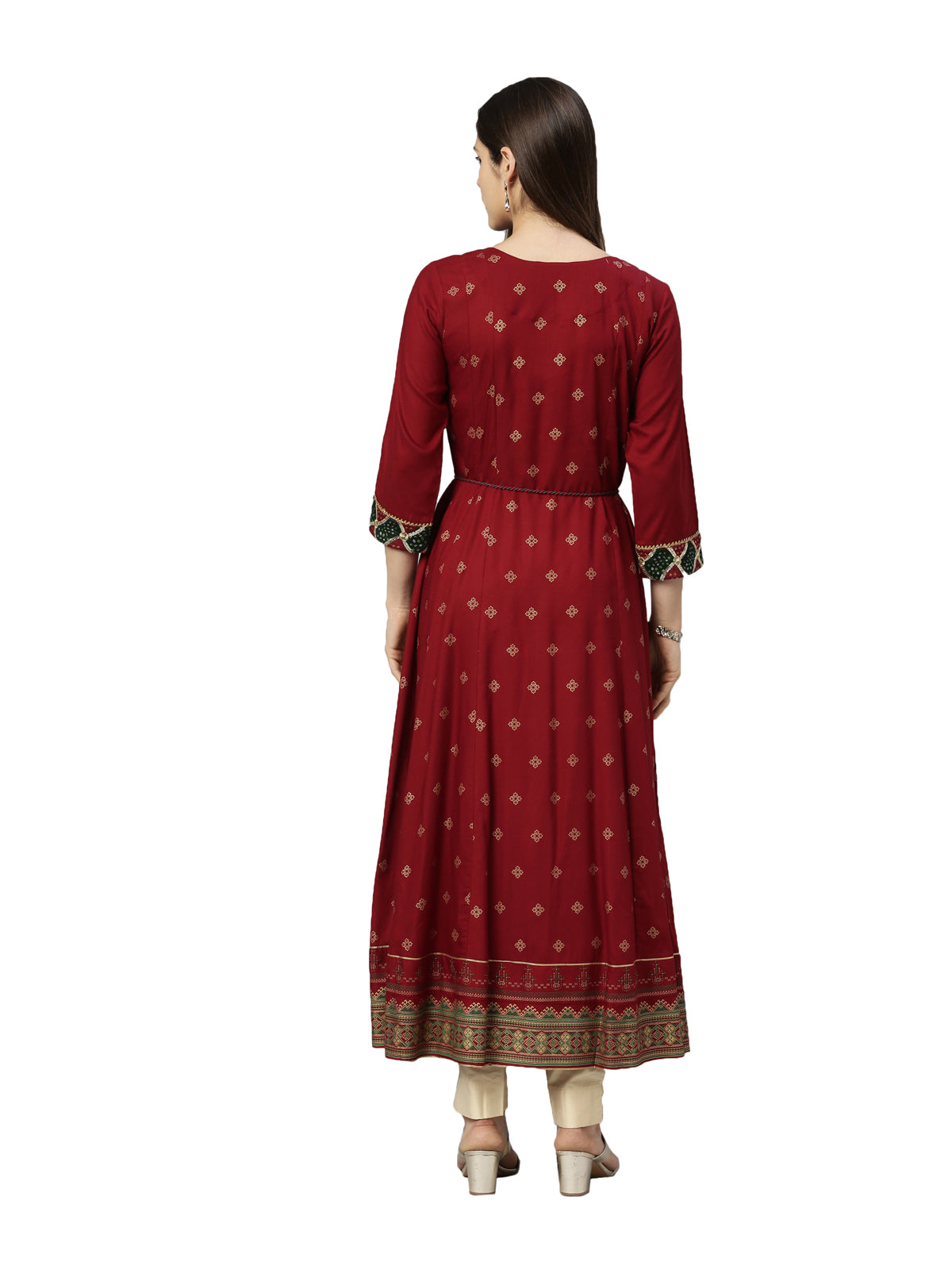 Neerus Women Maroon Ethnic Motifs Embroidered Flared Sleeves Anarkali Kurta