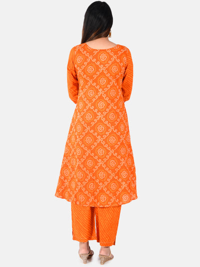 Neerus Women Orange Embroidered Anarkali Kurta