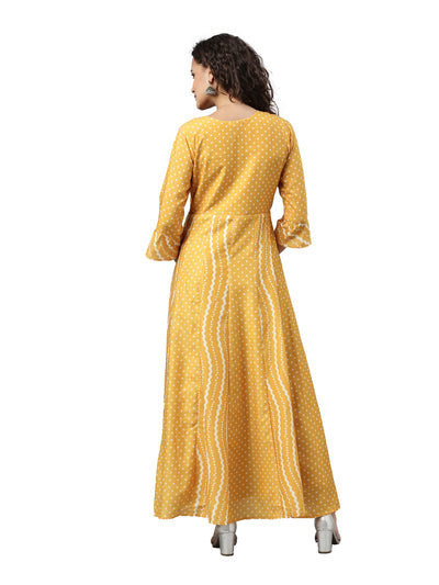 Neerus Women Mustard Striped Anarkali Kurta