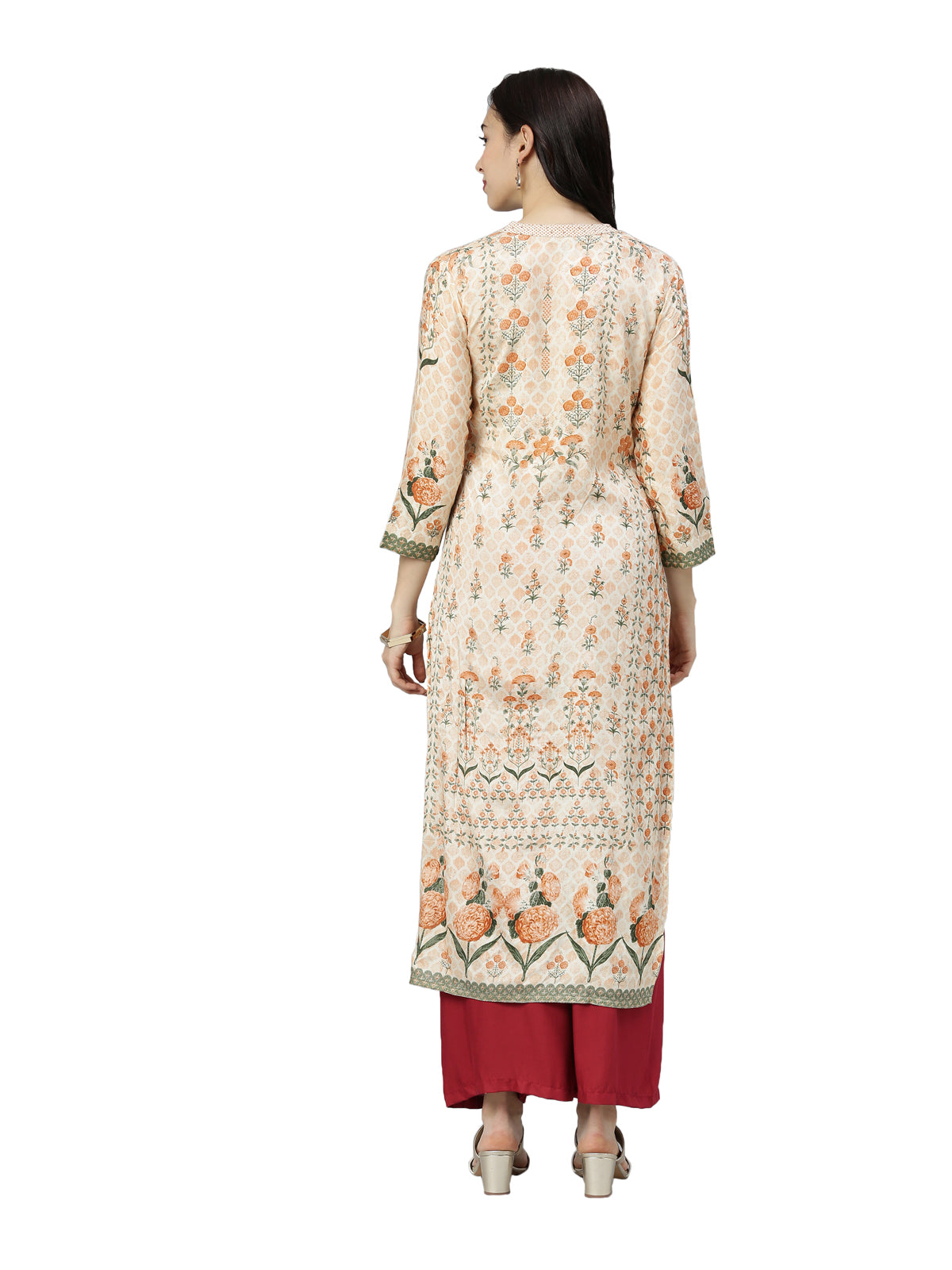 Neerus Women Beige Floral Printed Floral Kurta