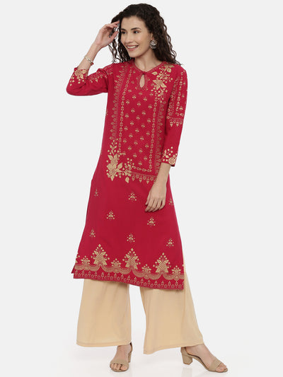 Neerus Women Red Ethnic Motifs Printed Keyhole Neck Kurta