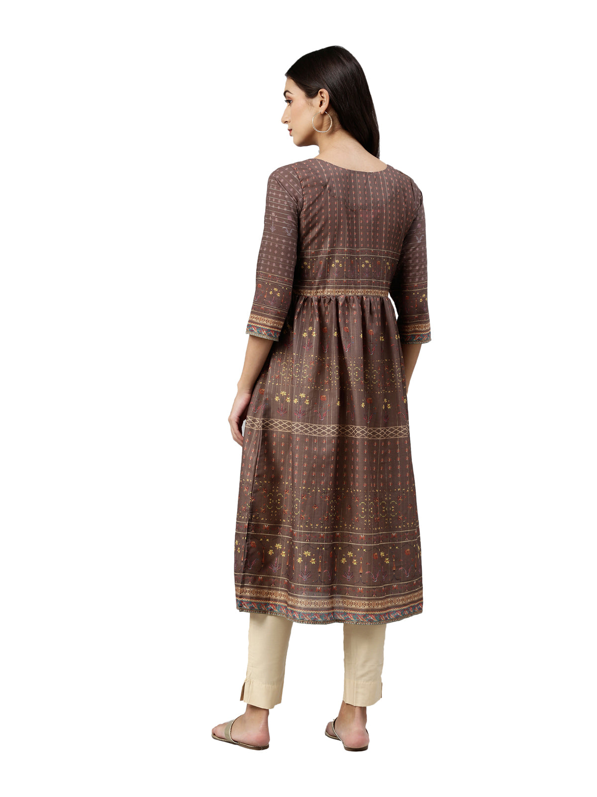 Neerus Women Brown Ethnic Motifs Printed Anarkali Kurta