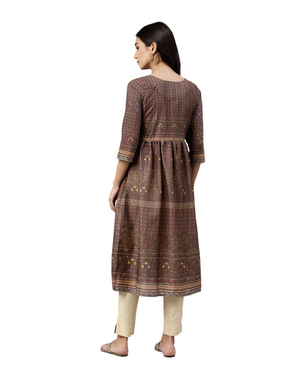 Neerus Women Brown Ethnic Motifs Printed Anarkali Kurta