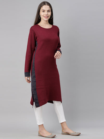 Neerus Women Maroon Acrylic Knitted Kurta