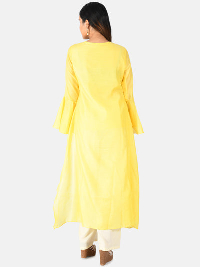 Neerus Women Yellow  White Embroidered Kurta with Palazzos