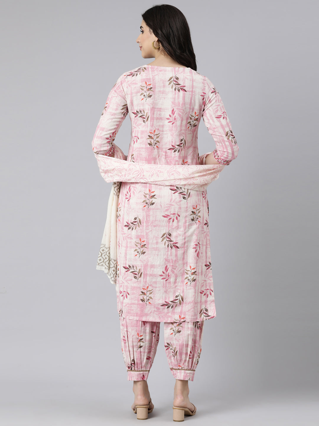 Neerus Pink Regular Straight Floral Kurta And  Salwar With Dupatta