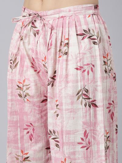 Neerus Pink Regular Straight Floral Kurta And  Salwar With Dupatta