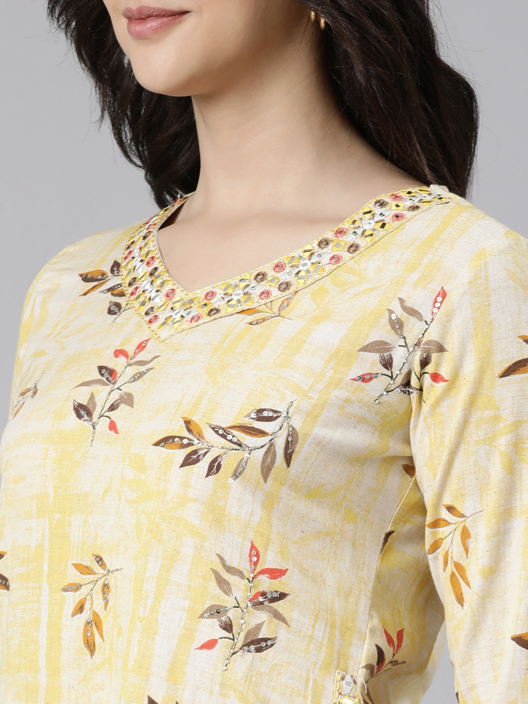 Neerus Yellow Regular Straight Floral Kurta And  Salwar With Dupatta