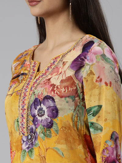 Neeru's Mustard Regular Straight Floral Readymade suits