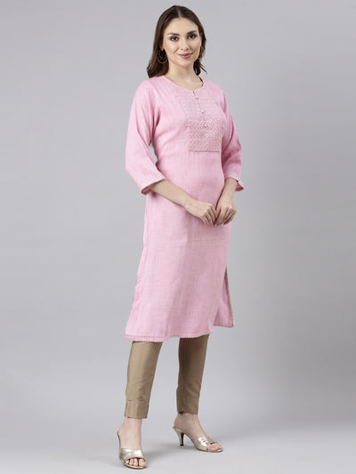 Neerus Pink Regular Straight Solid Kurtas