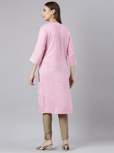 Neerus Pink Regular Straight Solid Kurtas