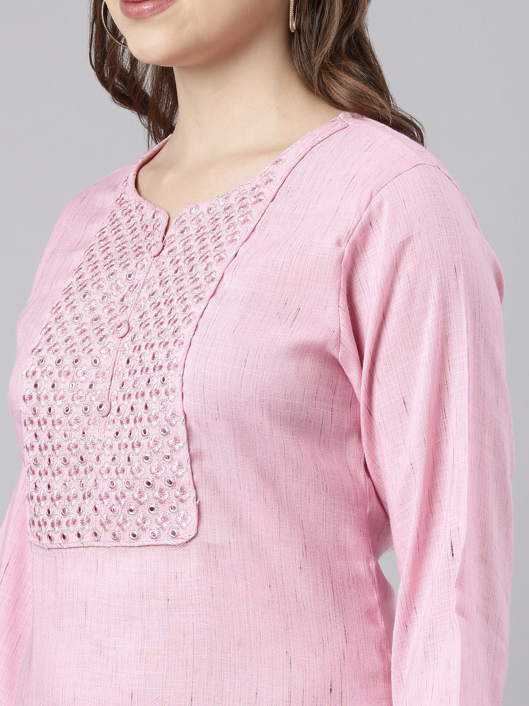 Neerus Pink Regular Straight Solid Kurtas