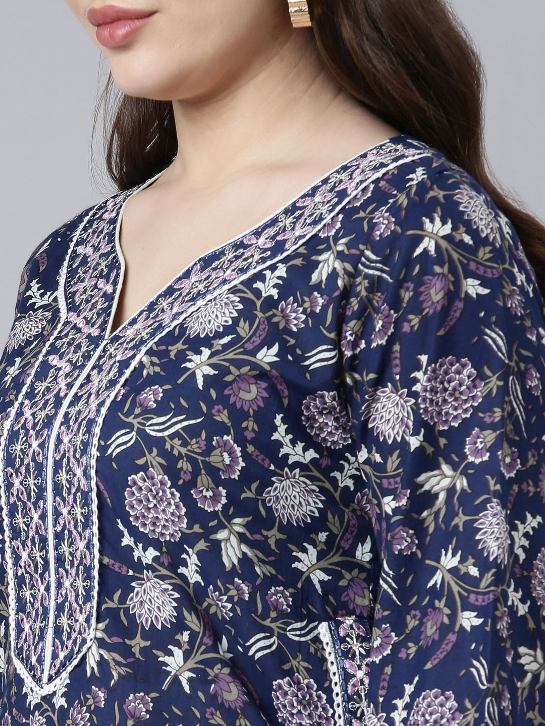 Neerus Navy Blue Regular Straight Floral Kurta And Salwar With Dupatta